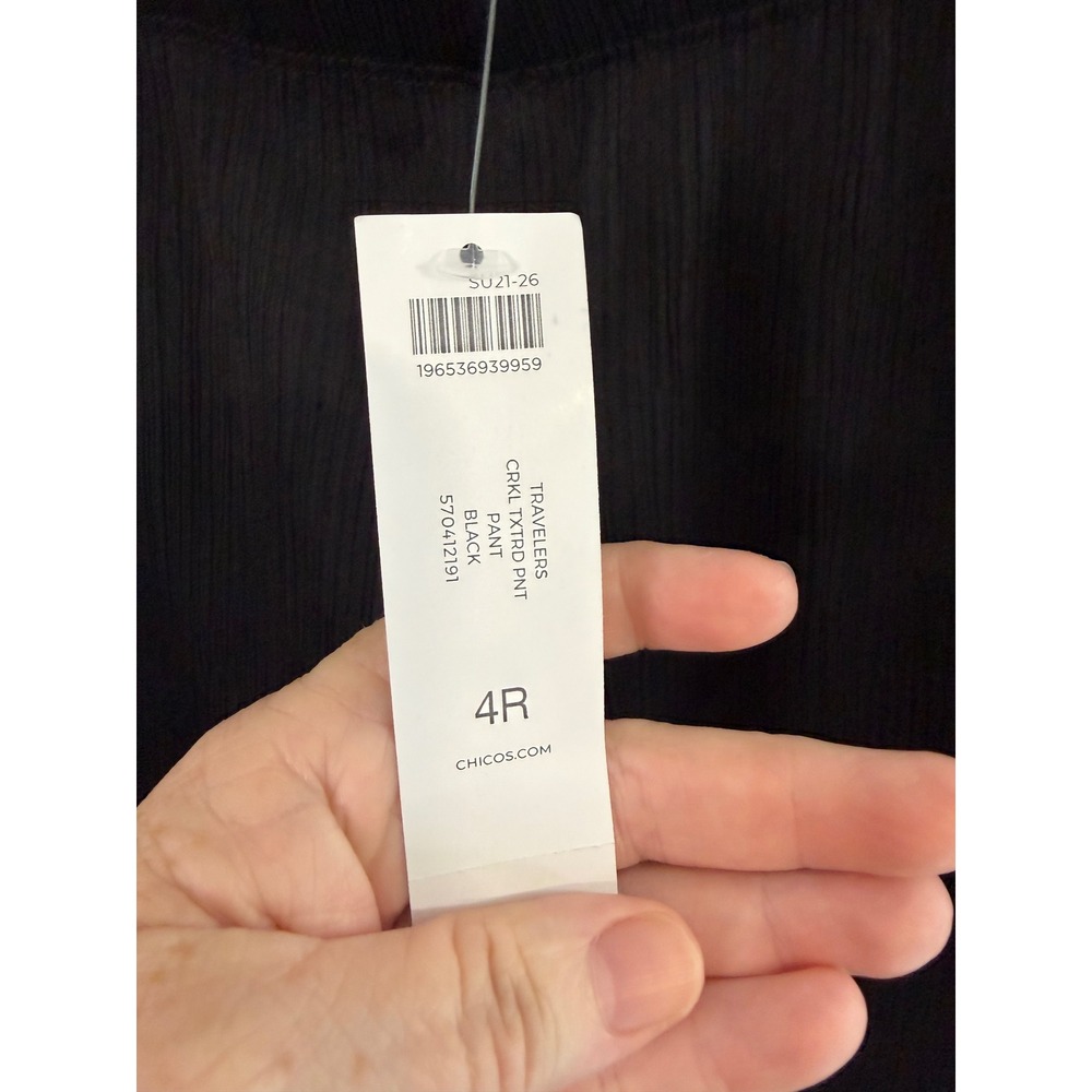 Chicos Travelers Crinkle Textured Pants Black Wide Leg Elastic Waist 4R XXL NEW - Picture 5 of 8